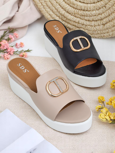 Royalfashion ženski natikači z visokim klinastim podplatom Daffin