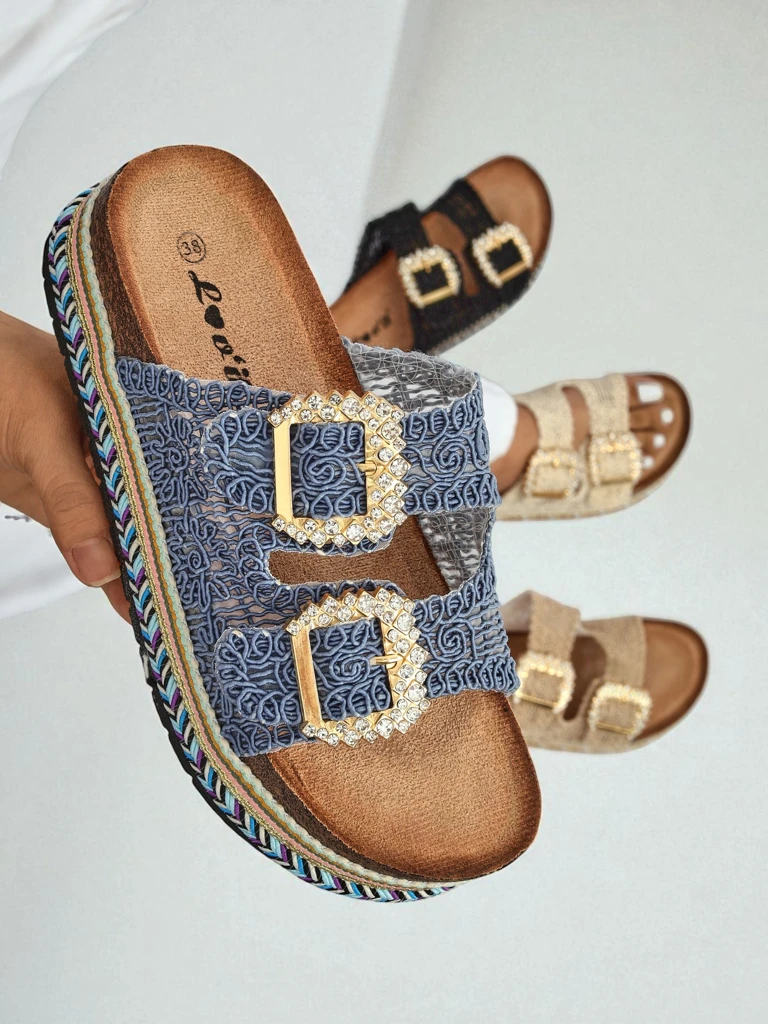Royalfashion ženski sandali z bleščečimi zaponkami GlamCork