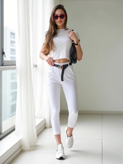 Royalfashion Ženske skinny hlače iz viskoze s pasom