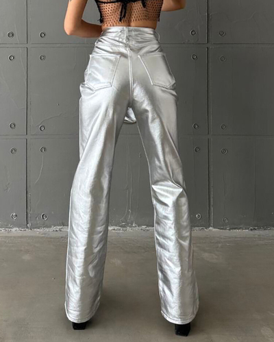 Royalfashion Ženske kovinske široke hlače