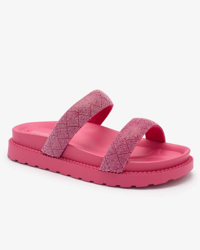 Royalfashion Fuksjowe damskie klapki z cyrkoniami Sparkle Sliders