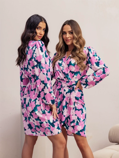 Royalfashion Ženska obleka do kolen s cvetličnim vzorcem