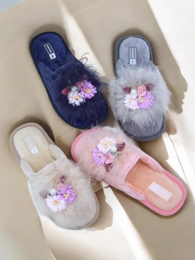 Royalfashion Ženske krzneni copati s cvetovi Ederra