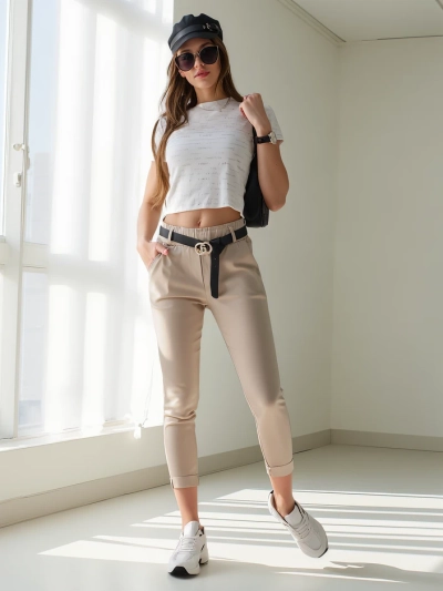 Royalfashion Ženske viskozne skinny hlače s pasom