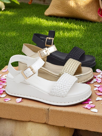 Royalfashion Ženske sandale s peto in pletenim trakom Fiolle