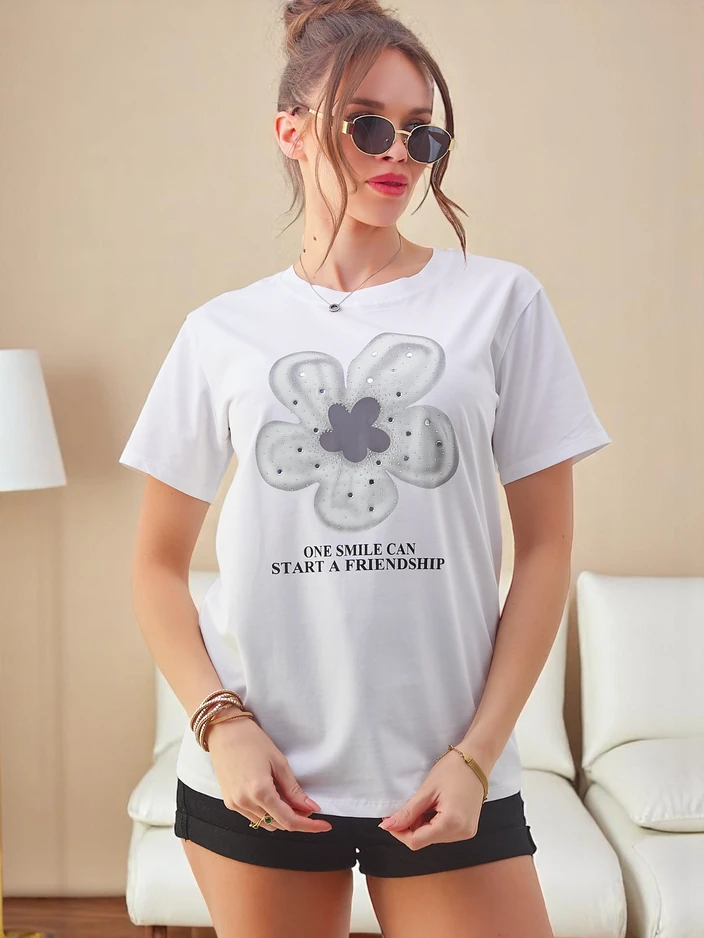 Royalfashion Ženska bombažna majica z rožo