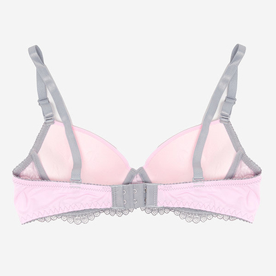 Royalfashion Szaro-różowy damski biustonosz z dodatkiem koronki