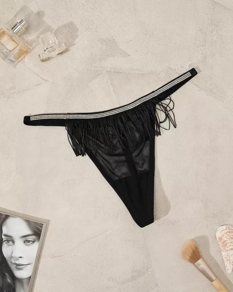 Royalfashion Črne ženske tangice s čopki