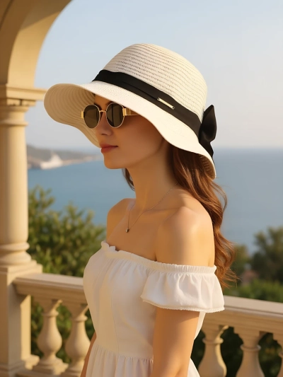 Royalfashion Ženski slamnati klobuk Belle Ribbon