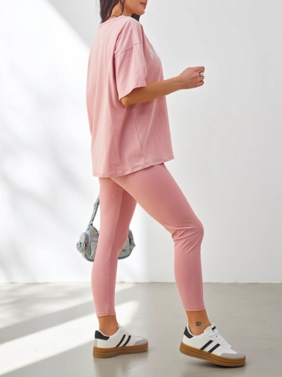 Royalfashion Ženska bombažna komplet s kratkimi rokavi in leggingi