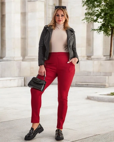 Royalfashion Bordowe damskie ocieplane spodnie typu tregginsy PLUS SIZE