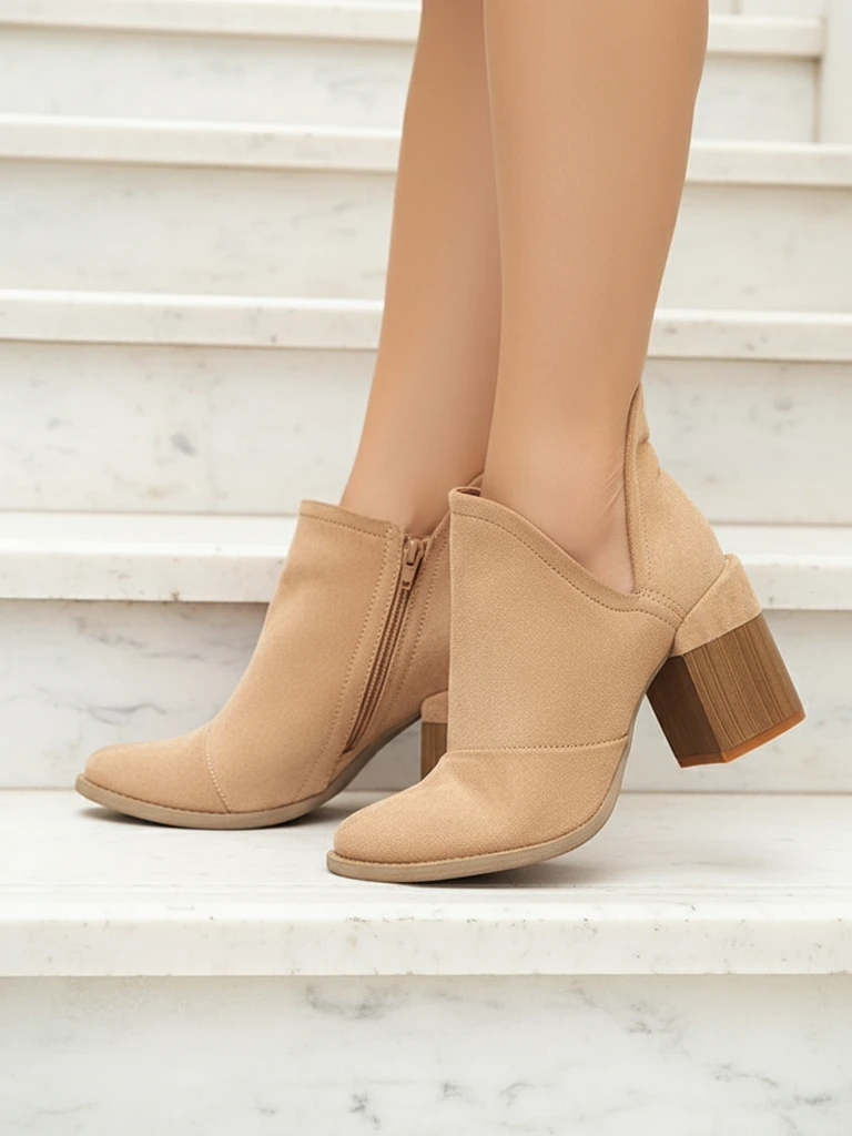 Royalfashion Jasnobrązowe damskie botki z wycięciami Plinara