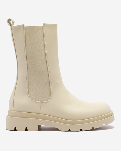 Royalfashion Beżowe damskie wysokie botki na płaskim obcasie Vedesa