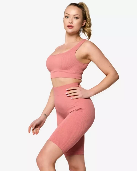 Royalfashion Koralowy damski komplet sportowy w prążki PLUS SIZE