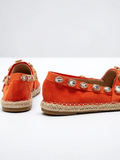 Royalfashion Pomarańczowe damskie espadryle z kryształkami Wamba