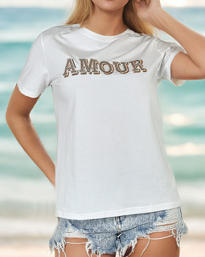 Royalfashion Ženska bluza s pisanim potiskom in bleščicami