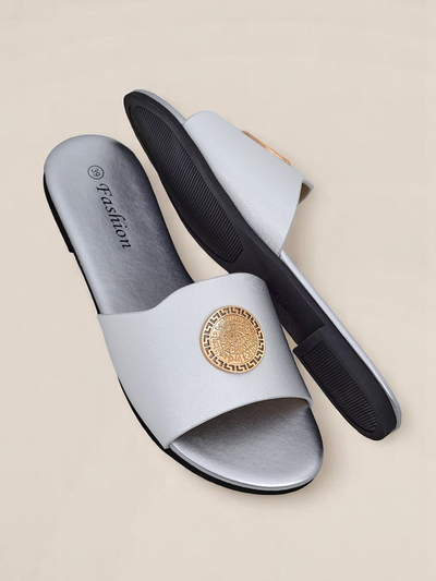 Royalfashion Dámske šľapky s rovnou podrážkou Golden Slip