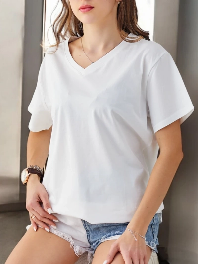 Royalfashion Ženska bombažna casual majica z V-izrezom
