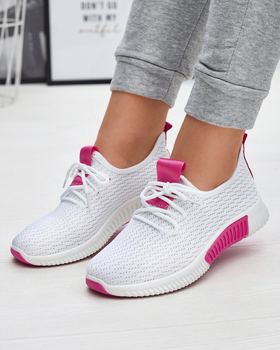 Royalfashion Białe damskie buty sportowe z fuksjowymi wstawkami Kedeti