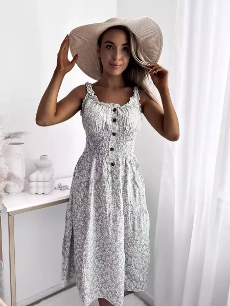 Royalfashion Kwiecista miętowa sukienka damska za kolano