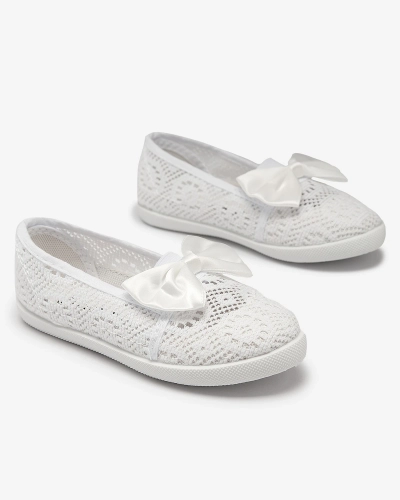 Royalfashion Dziewczęce białe tenisówki slip on z kokardką Sweet Time