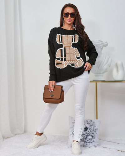 Royalfashion Black Ženski pulover z medvedkom