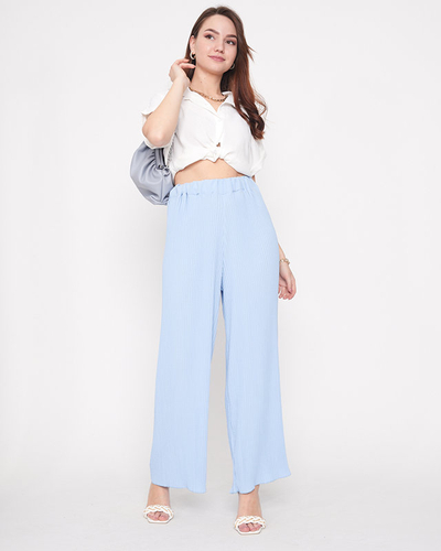 Royalfashion Niebieskie damskie prążkowane szerokie spodnie palazzo