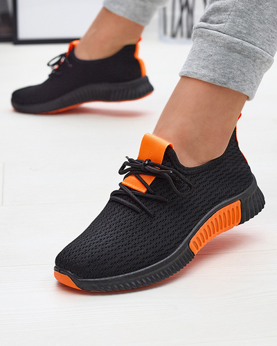 Royalfashion Czarne damskie buty sportowe z pomarańzowymi wstawkami Keteti