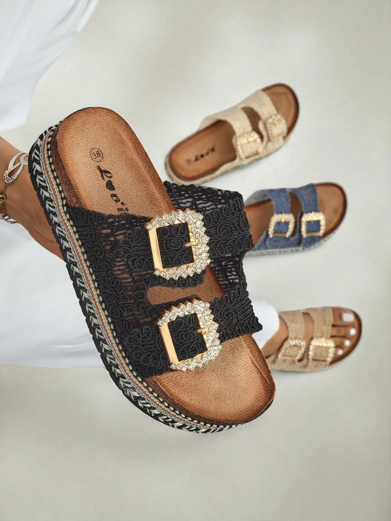 Royalfashion Ženski sandali z okrasnimi sponkami GlamCork