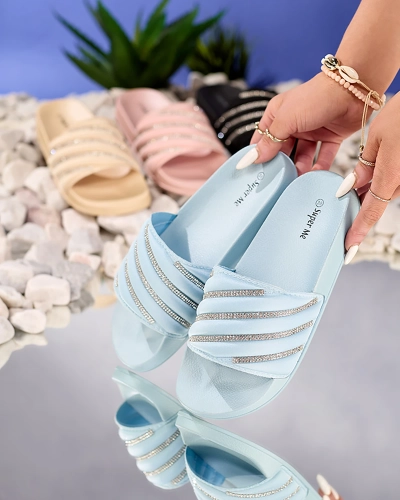 Royalfashion Niebieskie damskie klapki z cyrkoniami Mytaris