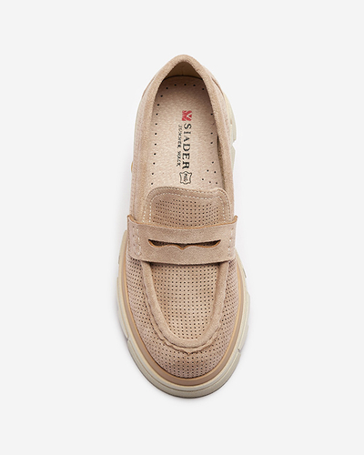 Royalfashion Jasnobrązowe damskie ażurowe mokasyny na masywnej podeszwie Ejina