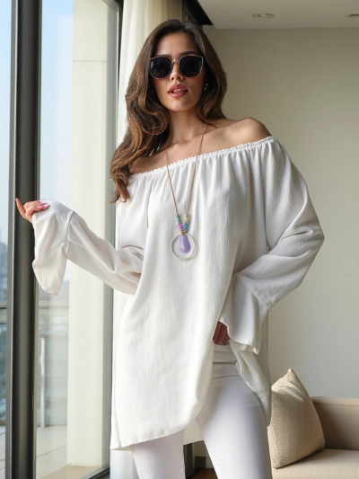 Royalfashion Ženska bluzka brez naramnic z naborki