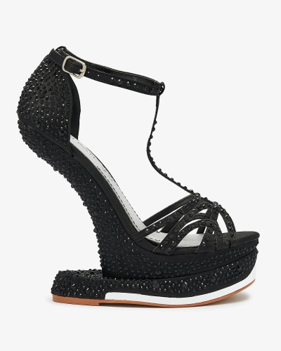 Royalfashion Czarne czółenka damskie z cyrkoniami Nekko