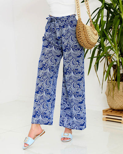 Royalfashion Granatowe damskie spodnie materiałowe z printem