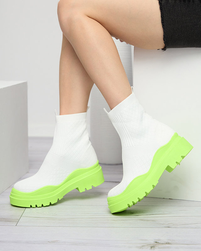 Royalfashion Biało-zielone botki damskie na płaskim obcasie Seritis