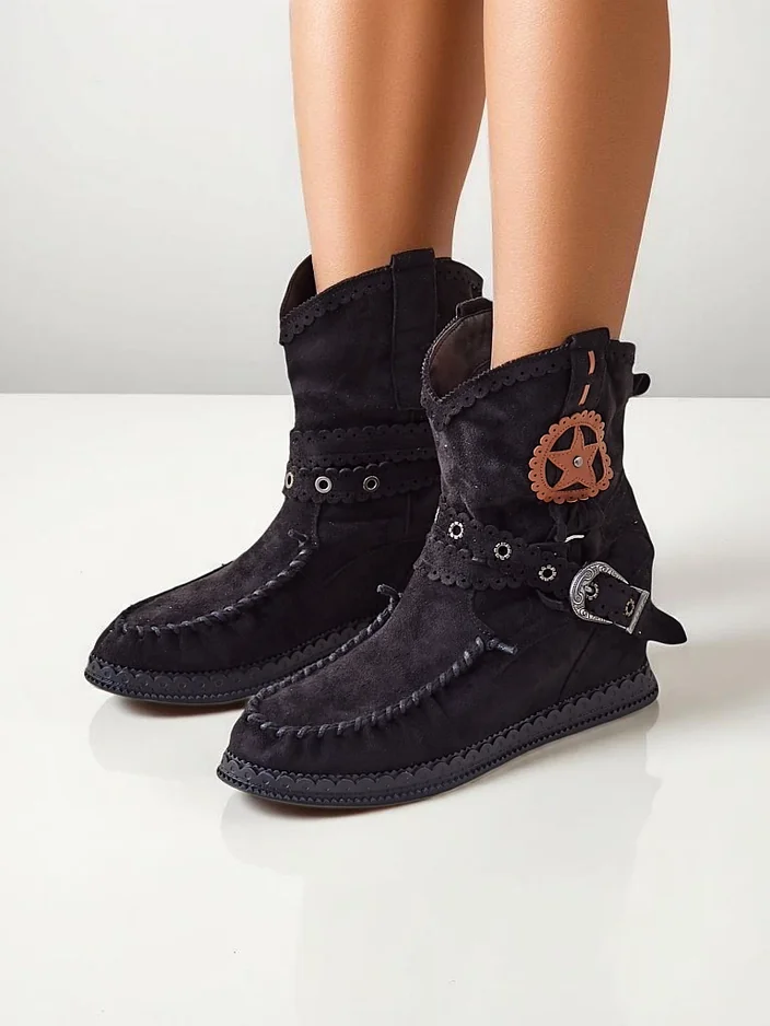 Royalfashion Ženske gležnjarje na nizki wedge Indianas
