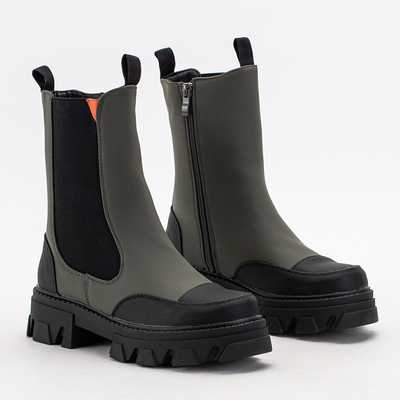 Ciemnozielone damskie botki na masywnej podeszwie Rosidi  - Obuwie