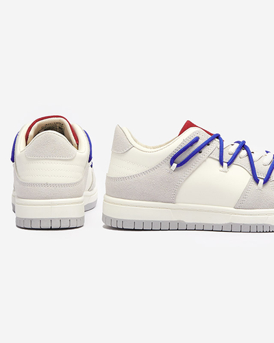 Royalfashion Biało - szare sportowe sneakersy damskie z granatowymi sznurówkami Olierinc