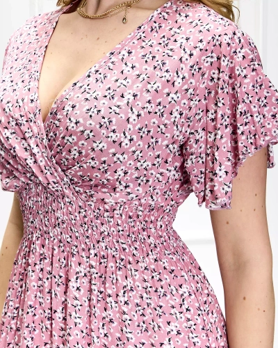 Royalfashion Kwiecista damska różowa sukienka midi