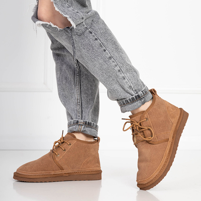 Royalfashion Jasnobrązowe wiązane damskie buty a'la śniegowce z futerkiem Miusho