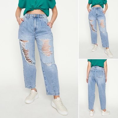 Royalfashion Jasnoniebieskie damskie spodnie jeansowe z dziurami