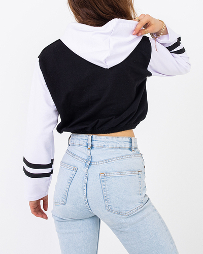 Royalfashion Czarna damska bluza crop top z kapturem i napisami