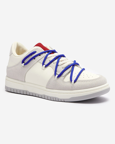Royalfashion Biało - szare sportowe sneakersy damskie z granatowymi sznurówkami Olierinc