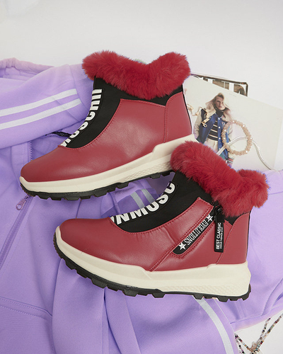 Royalfashion Czerwone damskie ocieplane botki z futerkiem Scherr