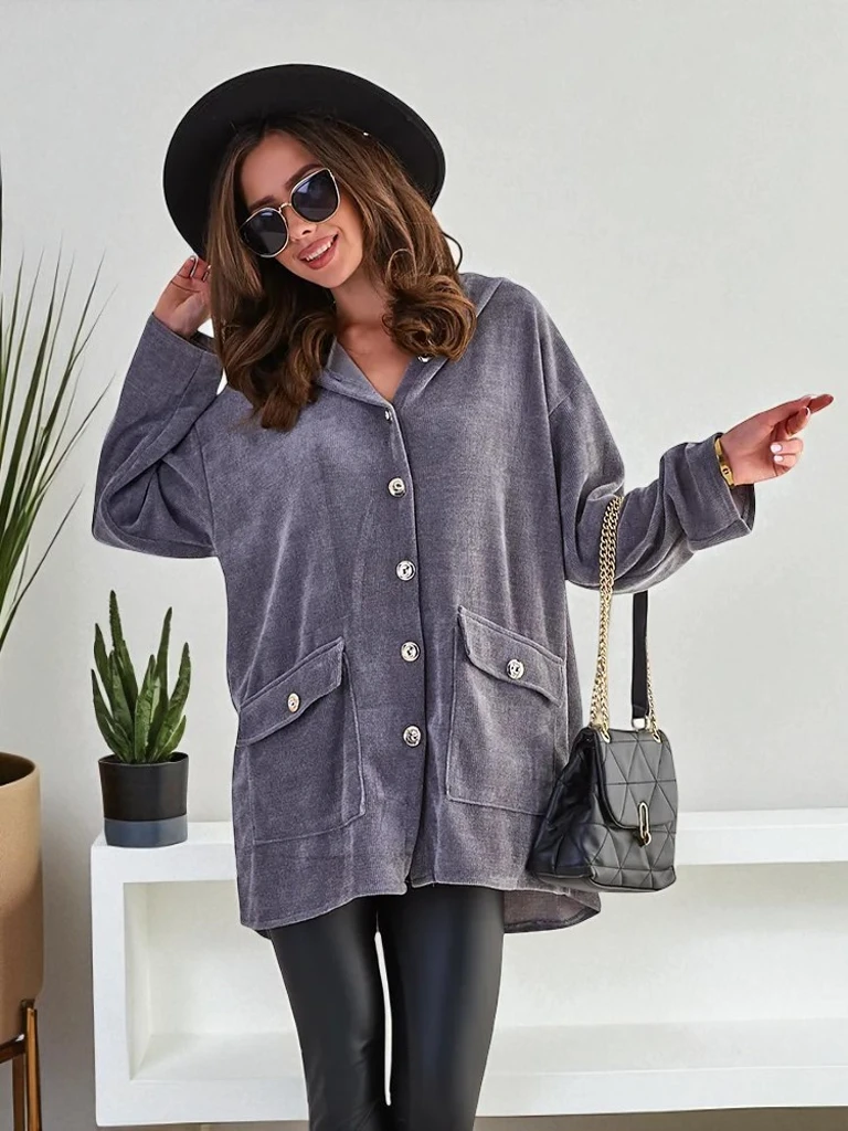 Royalfashion Ženski kardigan sa zlatnim dugmadima VELIČINA PLUS