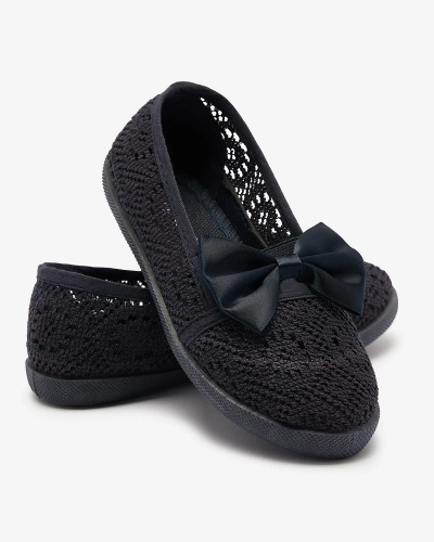 Royalfashion Dziewczęce granatowe tenisówki slip on z kokardką Sweet Time