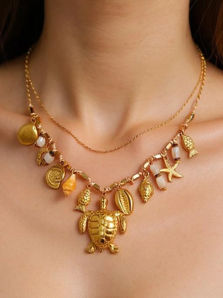 Naszyjnik Atena Charm Sea – złote amulety z motywami morskimi
