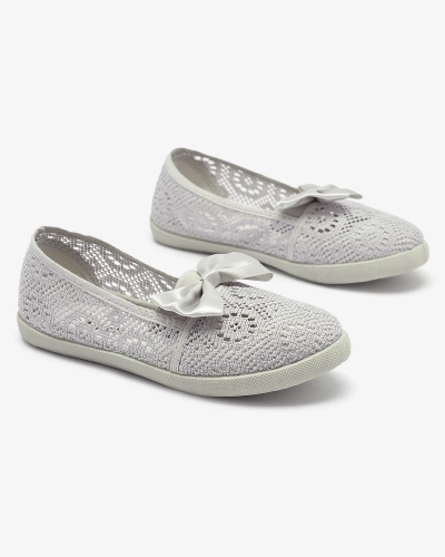 Royalfashion Dziewczęce szare tenisówki slip on z kokardką Sweet Life