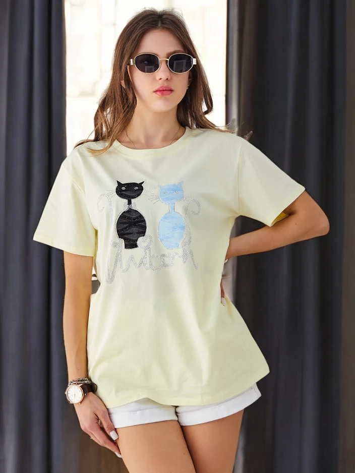Royalfashion Ženska bombažna majica s mačkami