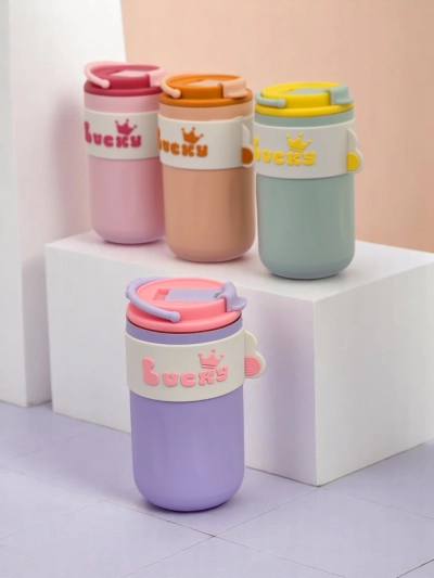 Royalfashion Termo mug s košarico, slamico in izlivom Happy Dog